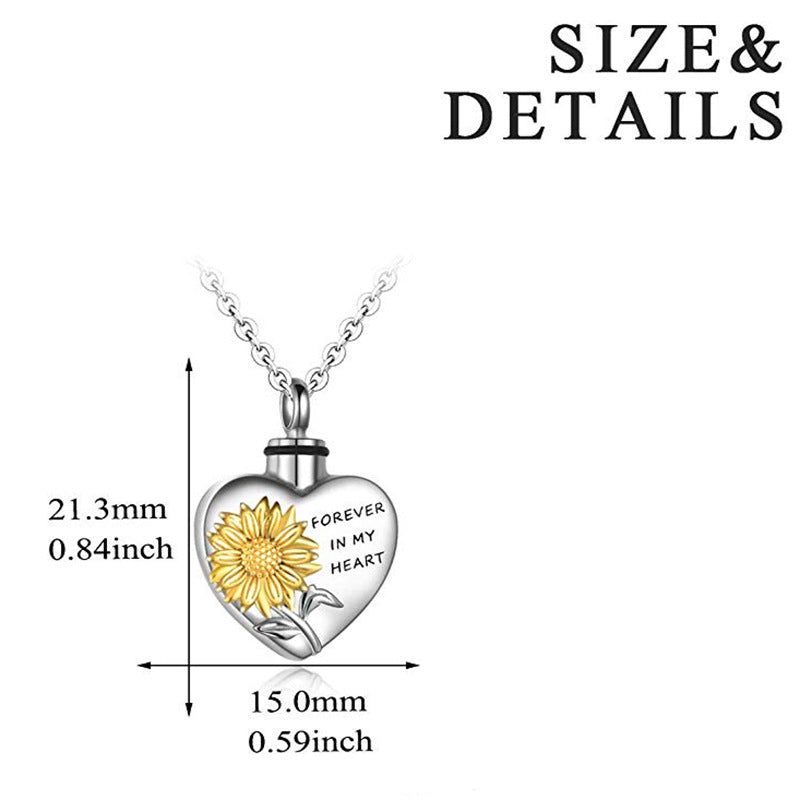 Heart-Shaped Cremation Urn Sunflower Necklace for Ashes-A019