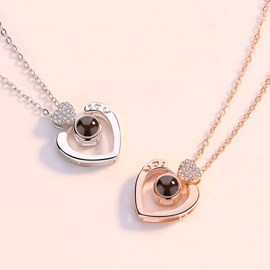 Personalized Photo Projection Necklace Heart Pendant 925 Sterling Silver - P057
