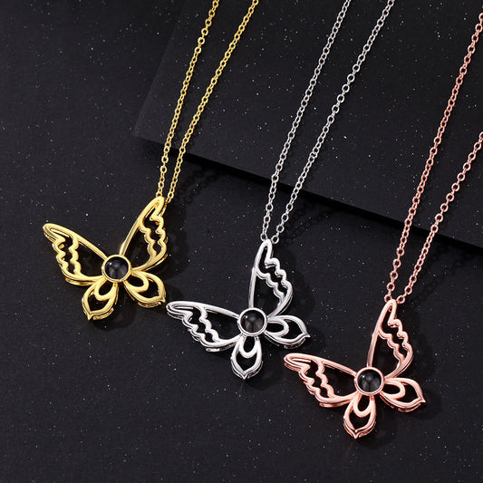 Personalized Photo Projection Necklace Butterfly Pendant - P064