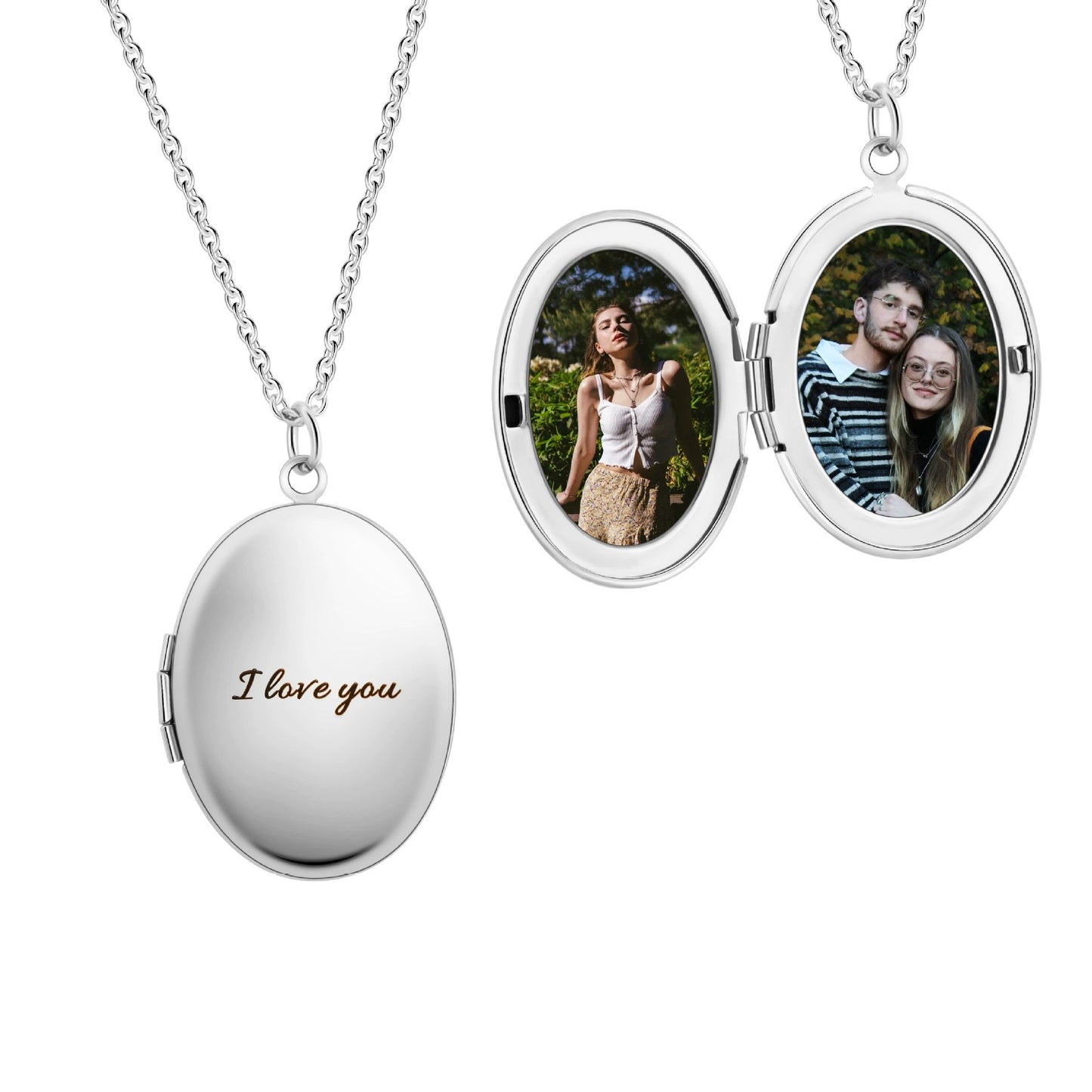 Custom Round/Oval Photo Locket Necklace With Engraving-L014