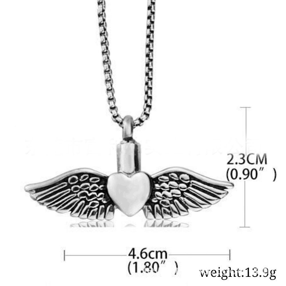 Cremation Urn Necklace Heart With Wings Pendant Memorial Jewelry-A032