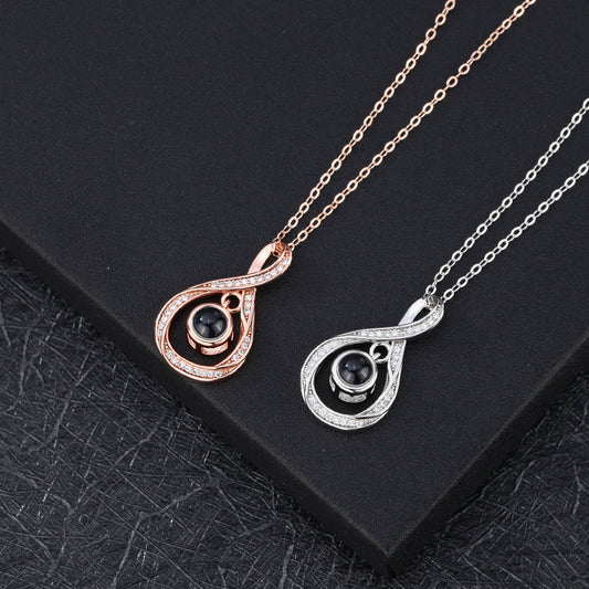 Personalized Photo Projection Necklace 925 Sterling Silver Water Drop - P019