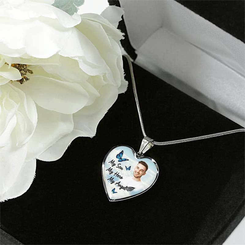 Custom Photo Memorial Necklace/Keychain Adjustable "My Son My Hero My Angel” -N054