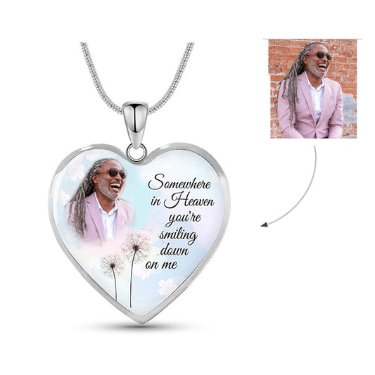 Custom Photo Memorial Necklace/Keychain "Somewhere in Heaven You're Smiling Down on Me" -N037
