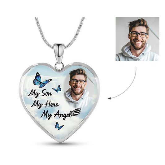 Custom Photo Memorial Necklace/Keychain Adjustable "My Son My Hero My Angel” -N054
