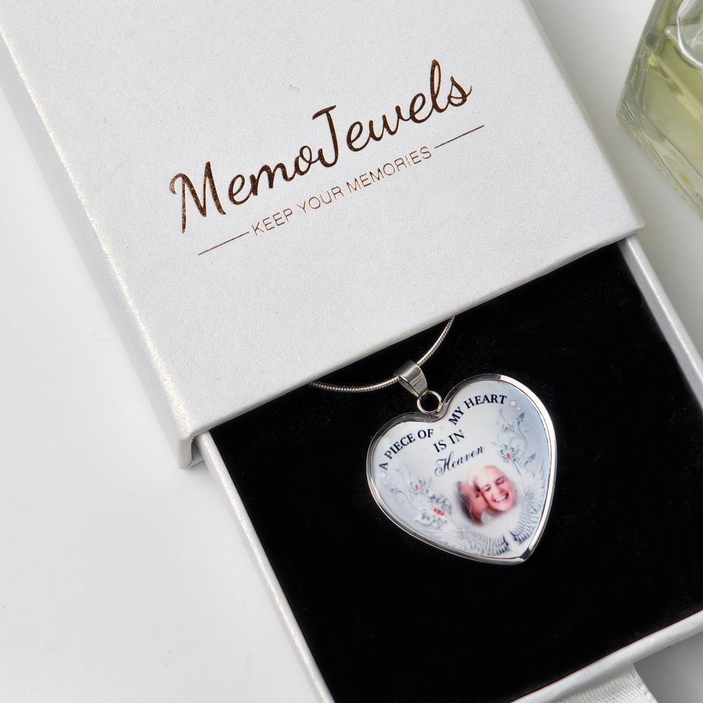 Custom Photo Memorial Necklace Adjustable "A Piece Of My Heart Is In Heaven” -N005