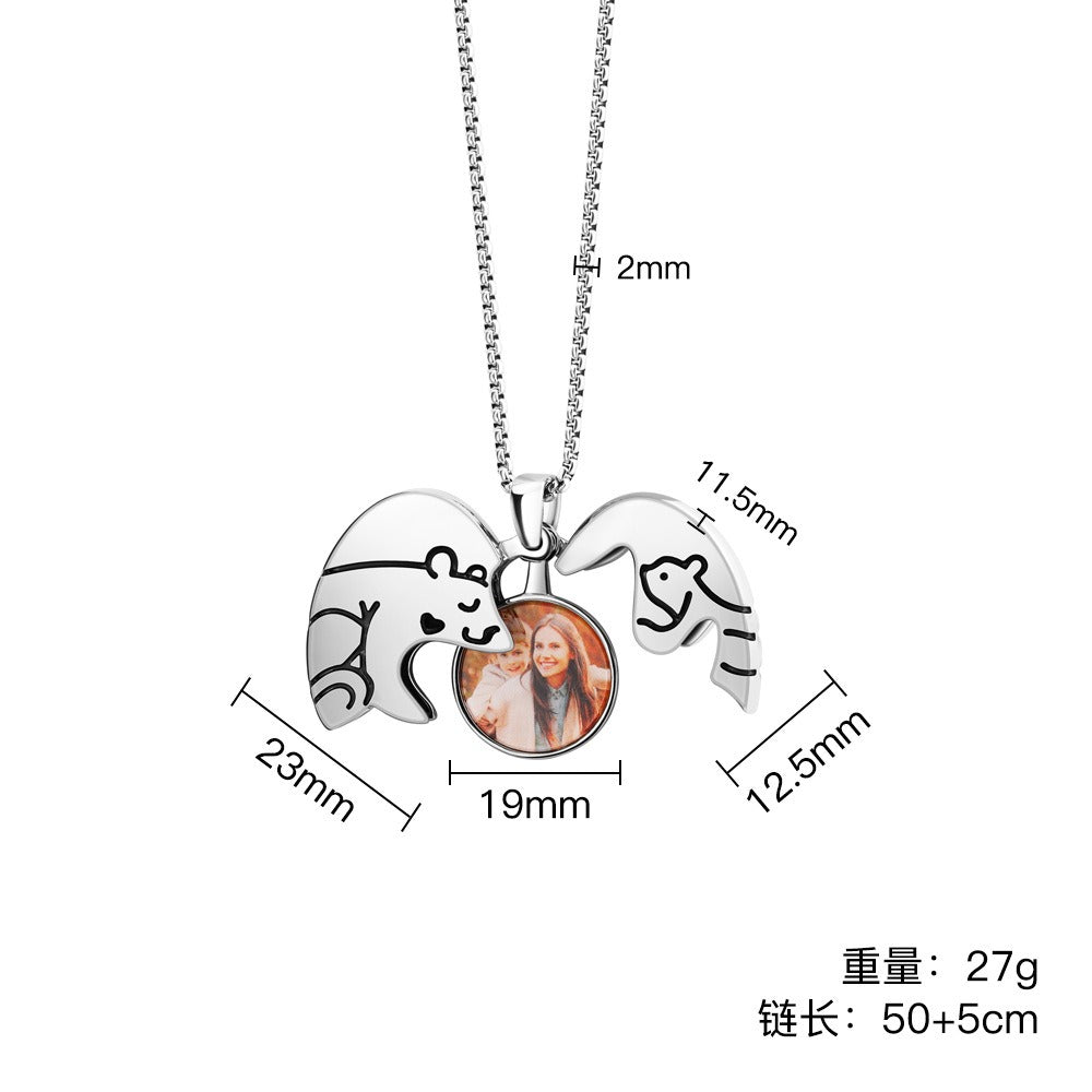Heart-shaped Bear Hug Locket Necklace For Mother's Day-L012