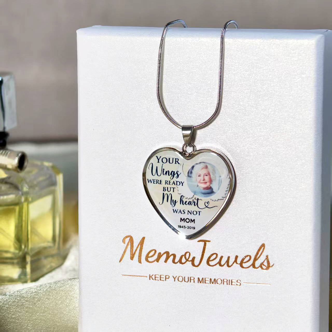 Custom Photo Memorial Necklace Adjustable "Your Wings Were Ready” - N080