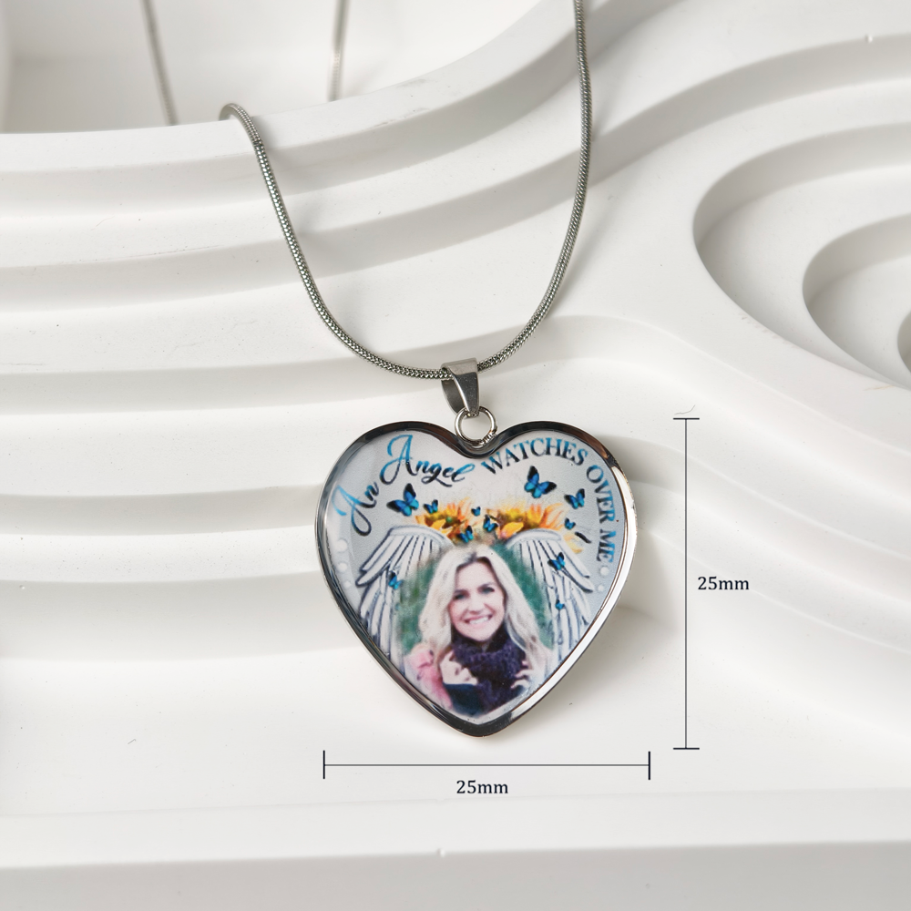 Custom Photo Memorial Necklace Adjustable "An Angel Watches Over Me"-N028