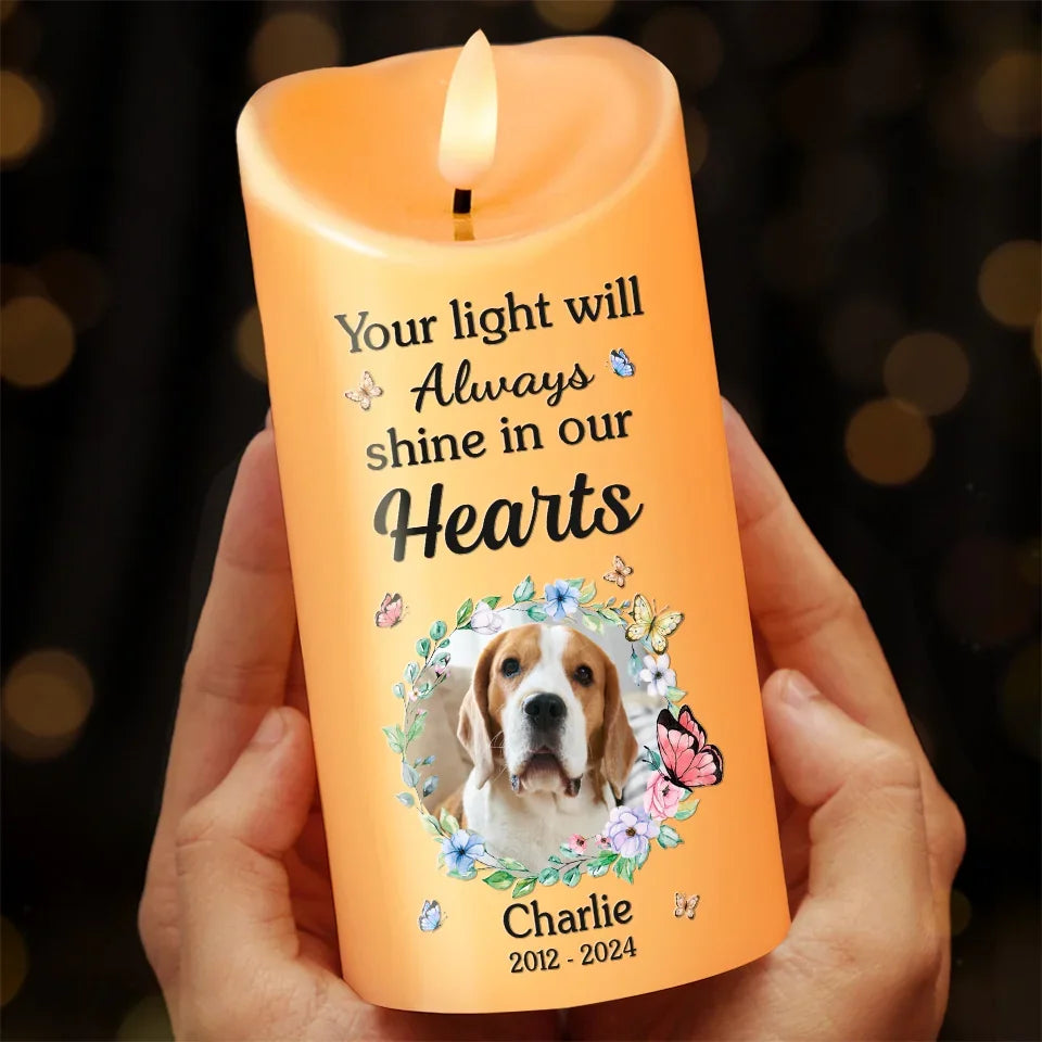 Personalized Custom Photo Memorial LED Candle Your Light Will Always Shine Gift For Pet Owners - C202