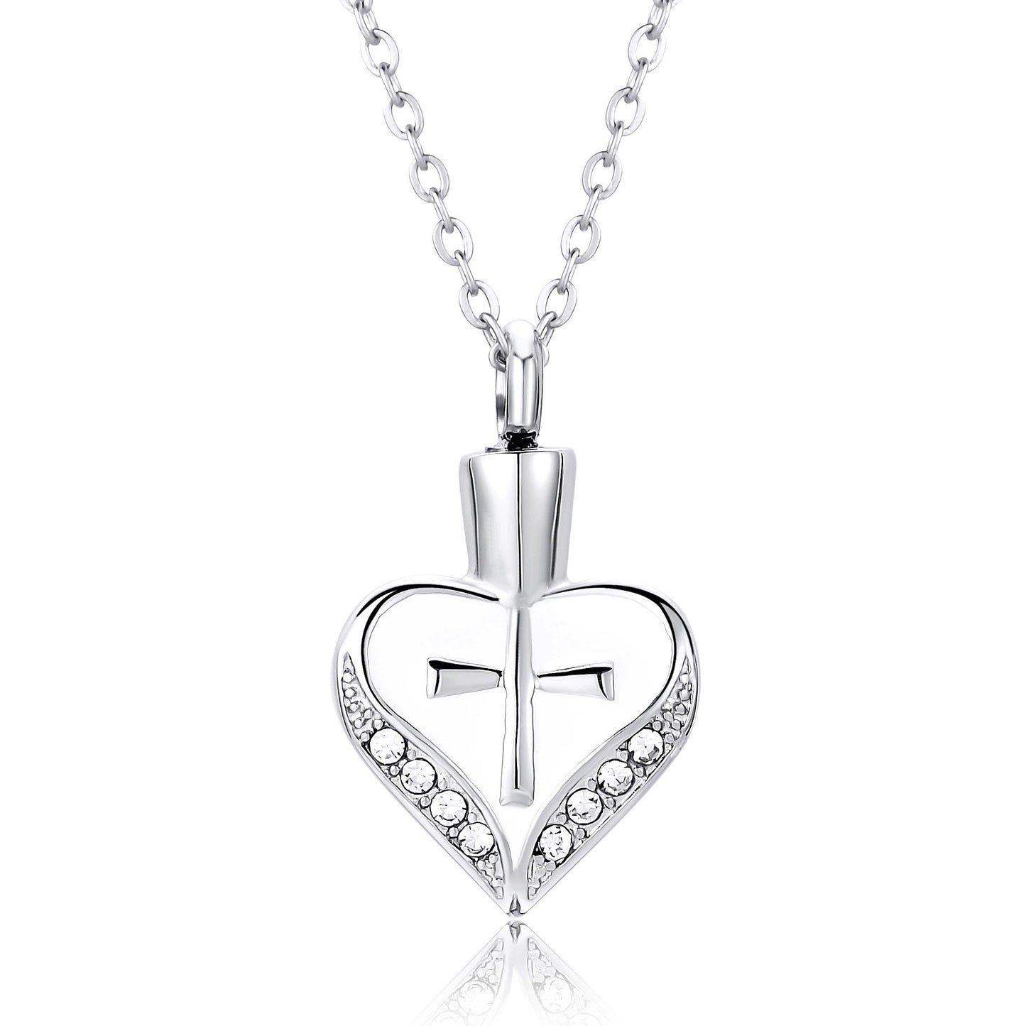 Heart-shaped Cremation Urn Necklace With Cross Memorial Jewelry-A029