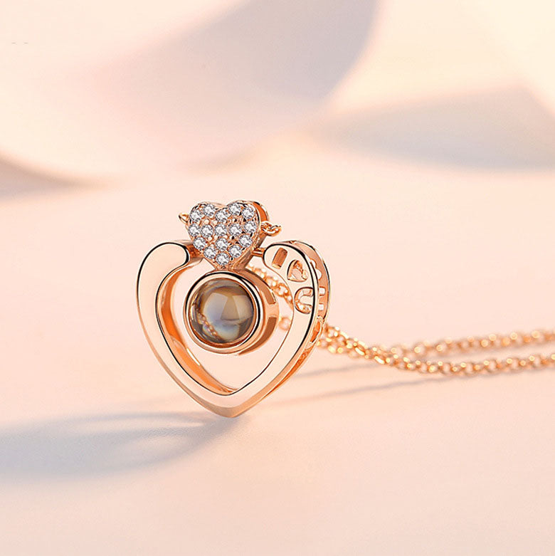 Personalized Photo Projection Necklace Heart Pendant 925 Sterling Silver - P057