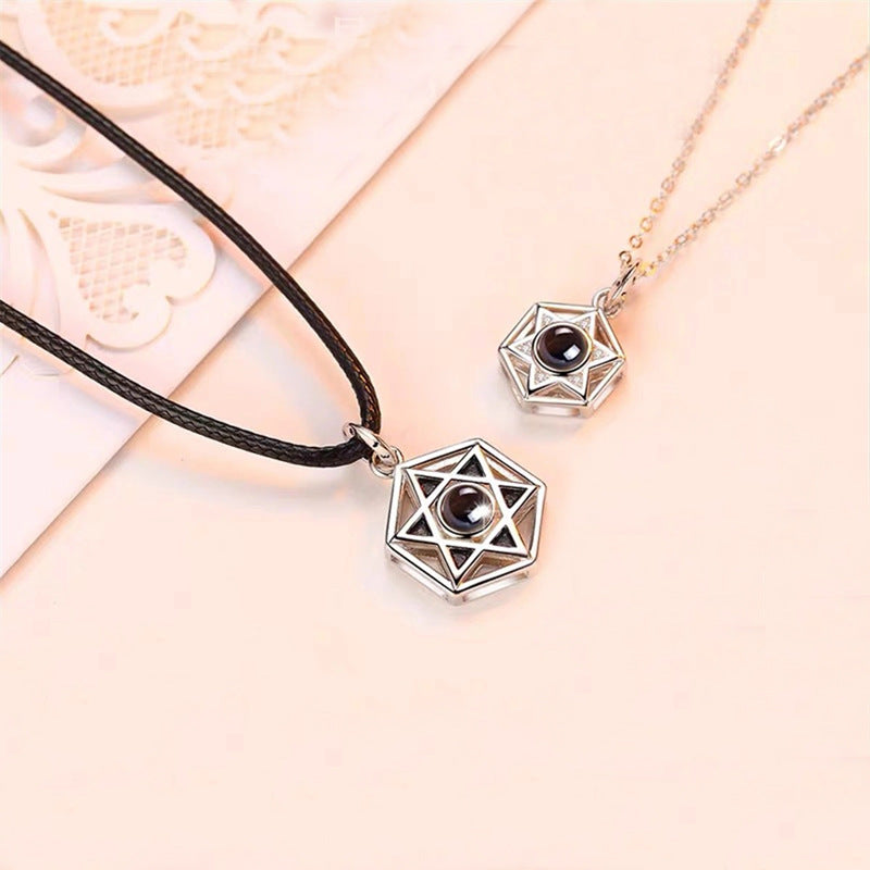 Personalized Photo Projection Necklace Hexagram Pendant 925 Silver Gift for Couple - P060