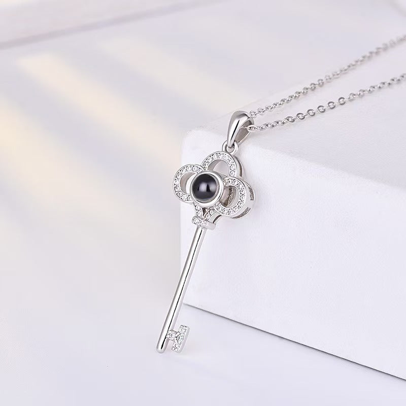 Personalized Photo Projection Necklace Key Pendant 925 Sterling Silver - P058
