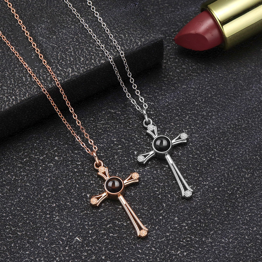 Personalized Photo Projection Necklace Cross Pendant 925 Sterling Silver - P062