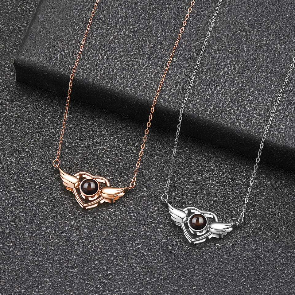 Personalized Photo Projection Necklace Love Wings Pendant 925 Sterling Silver - P063