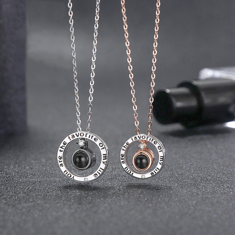 Personalized Photo Projection Necklace Circle Pendant 925 Silver Gift for Couple - P061