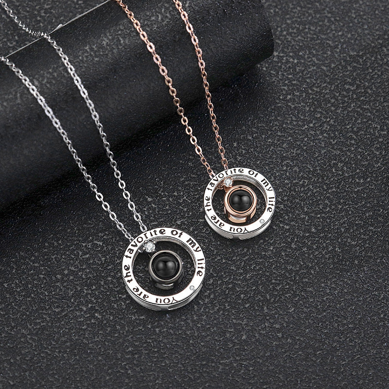Personalized Photo Projection Necklace Circle Pendant 925 Silver Gift for Couple - P061