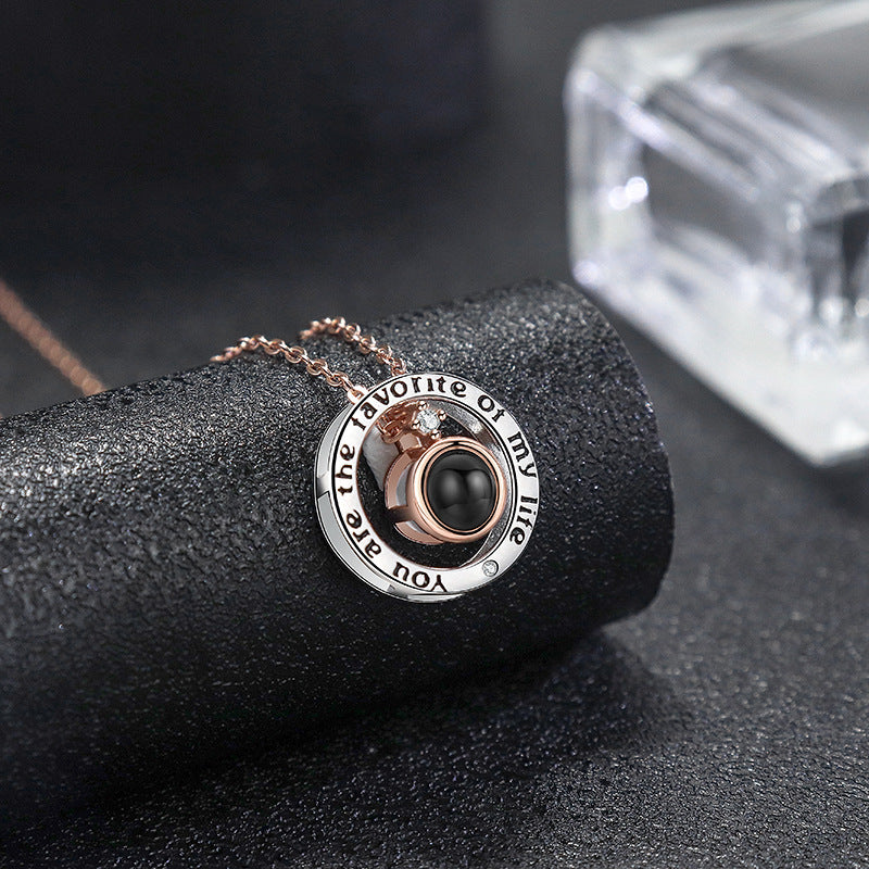 Personalized Photo Projection Necklace Circle Pendant 925 Silver Gift for Couple - P061