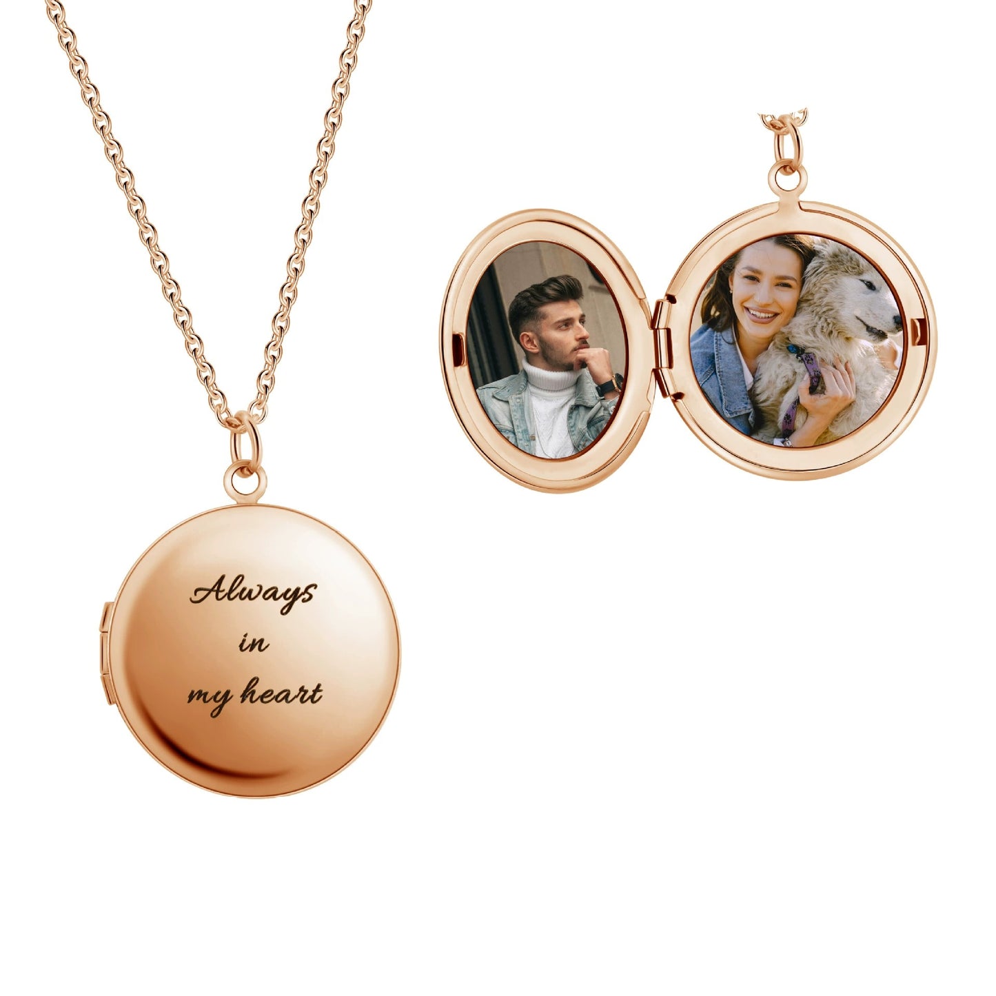 Custom Round/Oval Photo Locket Necklace With Engraving-L014
