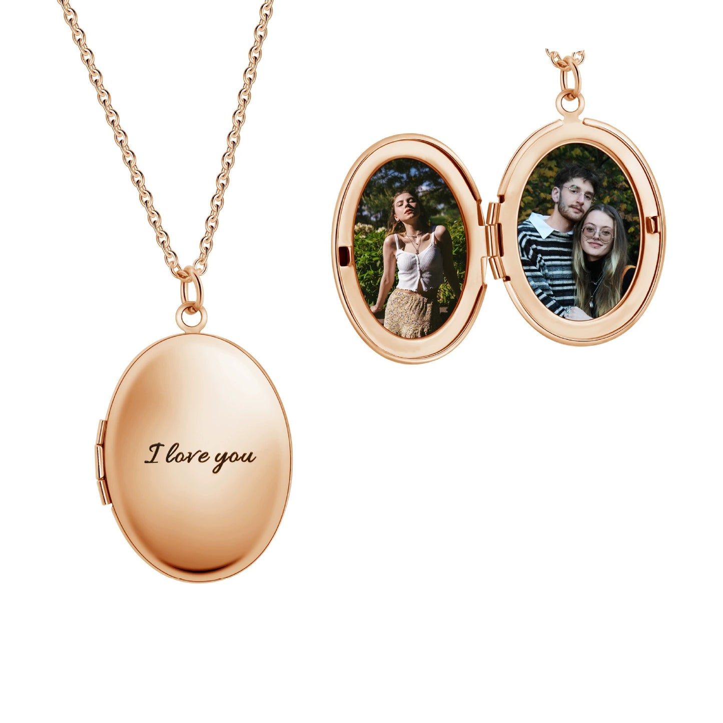 Custom Round/Oval Photo Locket Necklace With Engraving-L014