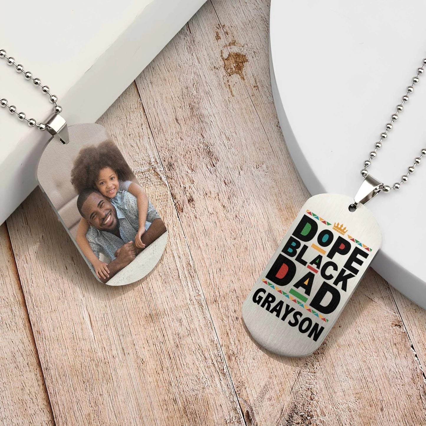 Personalized Photo Dog Tag Necklace “Dope Black Dad” - Gift For Dad - T001