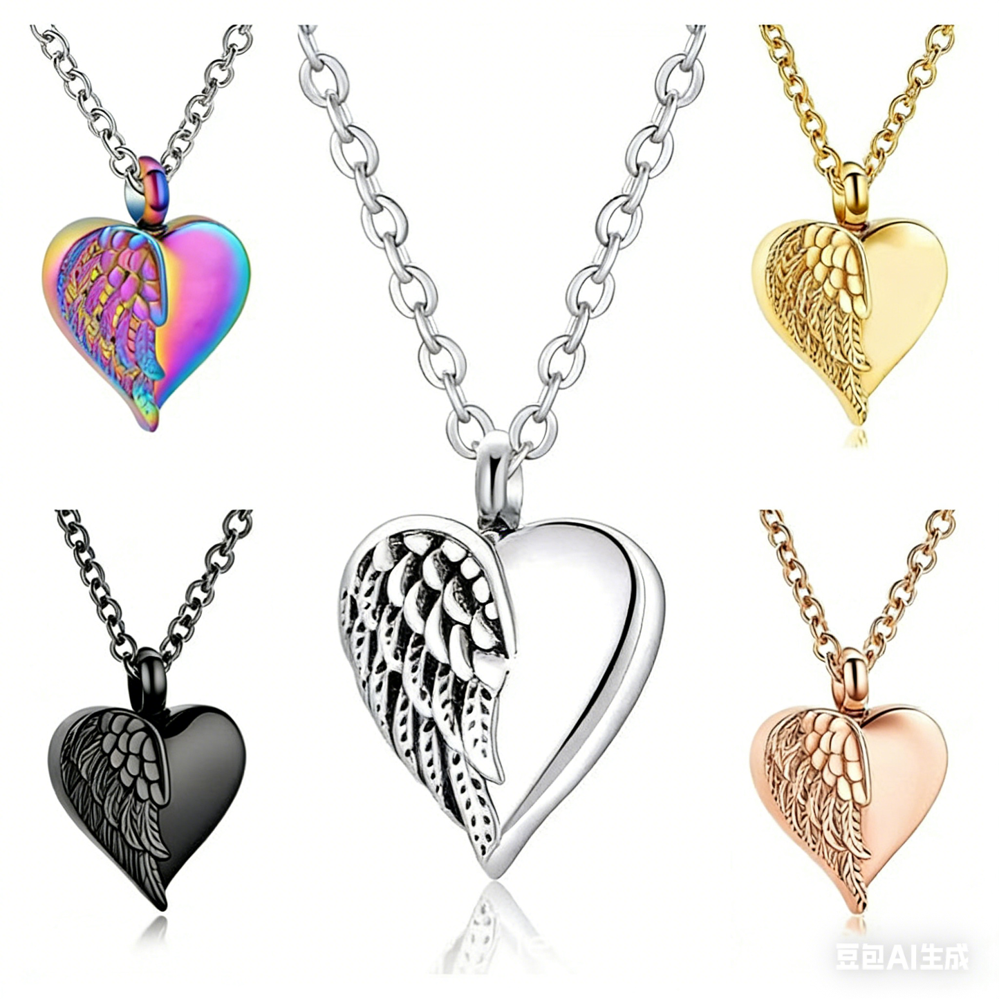 Cremation Urn Necklace Feather Heart-shaped Pendant Memorial Jewelry-A047