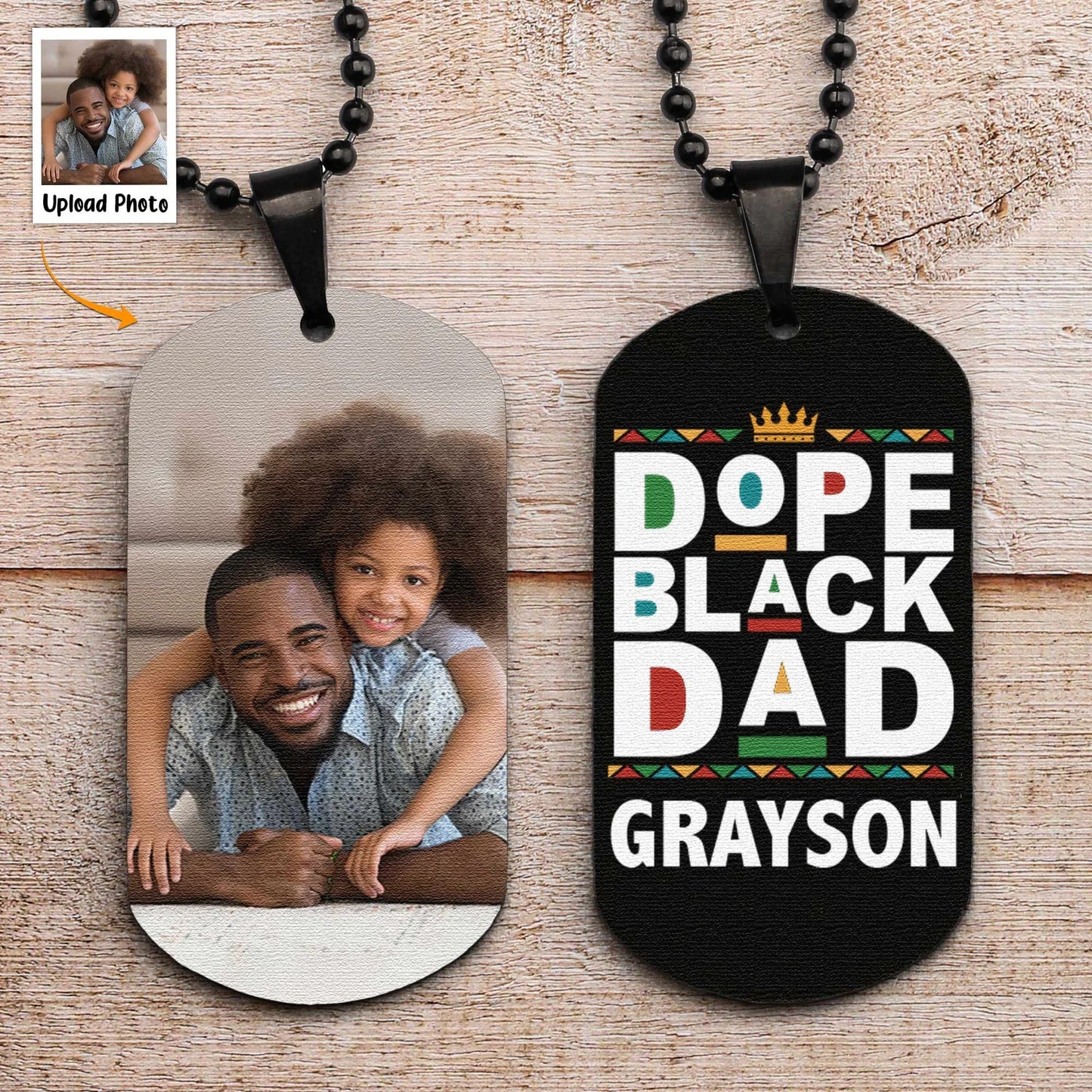 Personalized Photo Dog Tag Necklace “Dope Black Dad” - Gift For Dad - T001