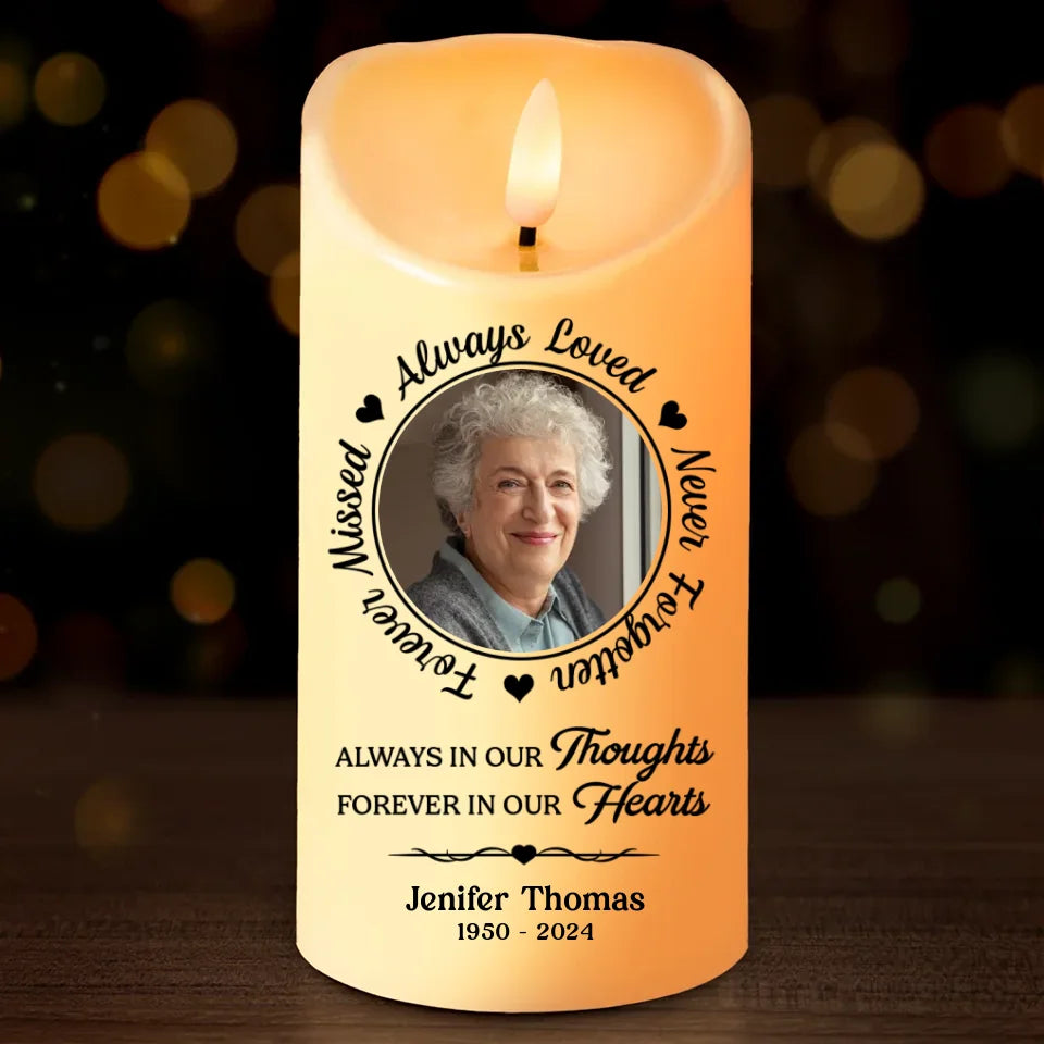 Personalized Custom Photo Memorial LED Candle Always in Our Thoughts - C101
