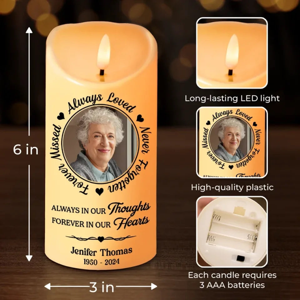 Personalized Custom Photo Memorial LED Candle Always in Our Thoughts - C101