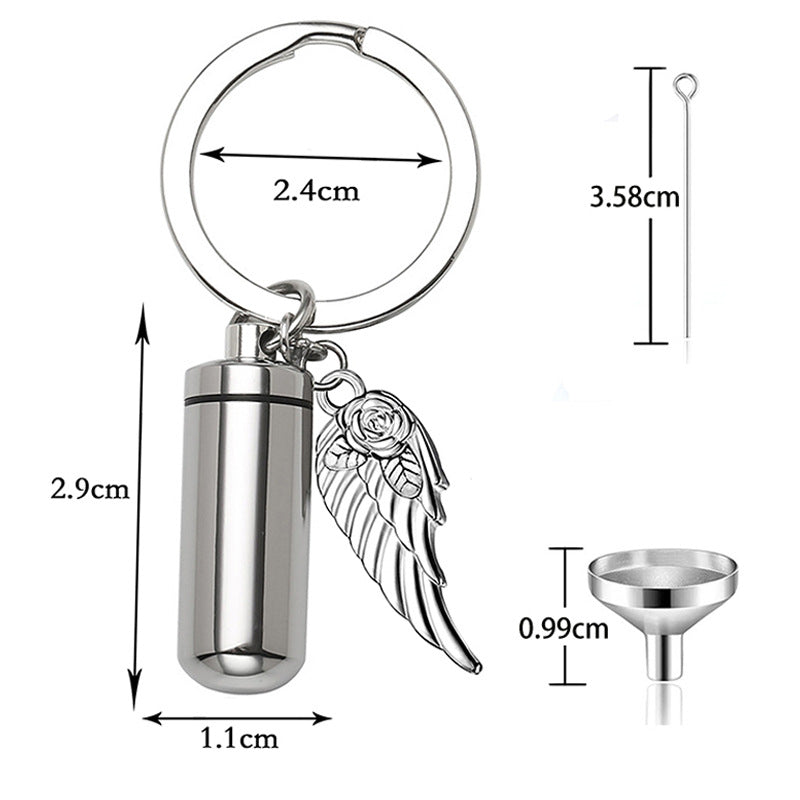 Cremation Cylindrical Urn Keychain with Wings -K028