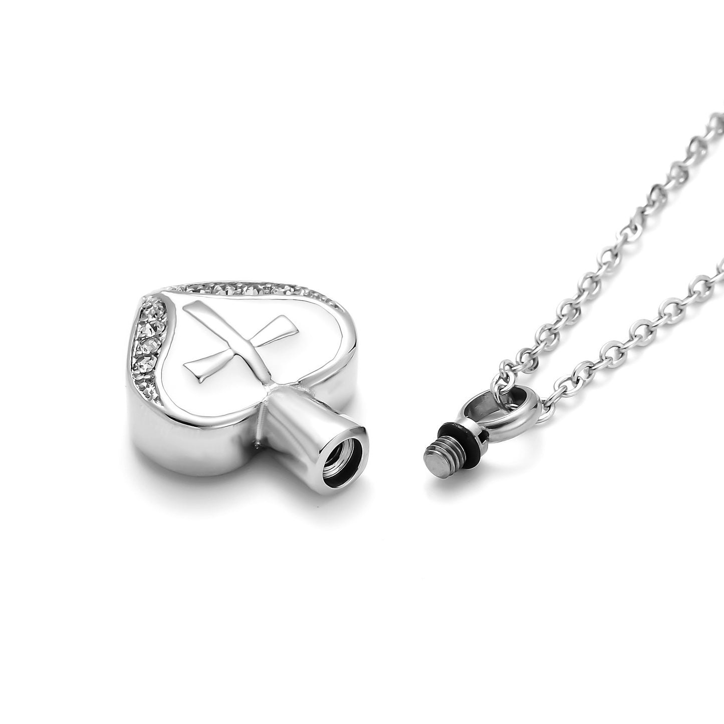 Heart-shaped Cremation Urn Necklace With Cross Memorial Jewelry-A029