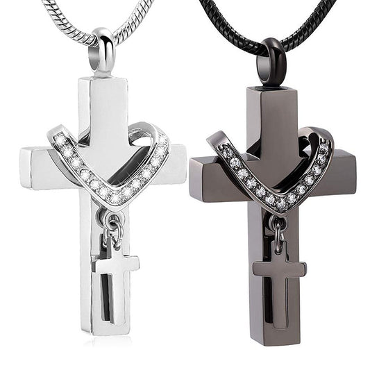 Cremation Urn Necklace Cross with Zircon Pendant for Ashes-A040