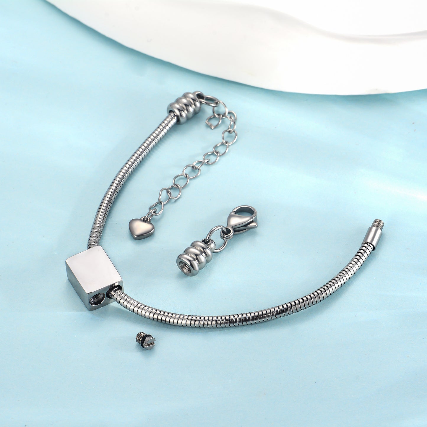 Custom Cremation Urn Square Charm Bracelet Compatible with Pandora-A057