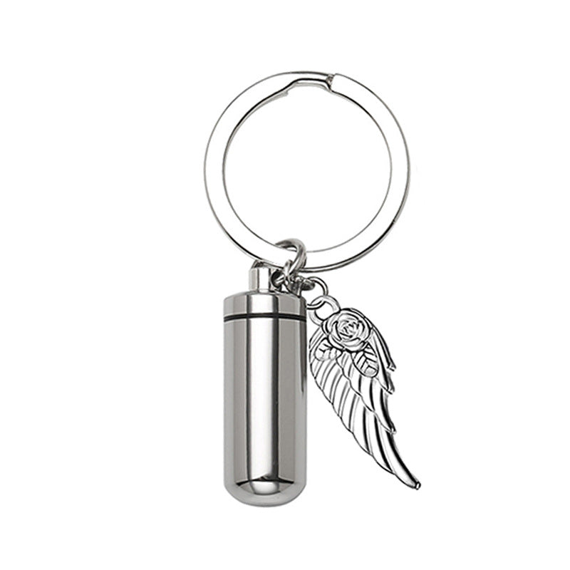 Cremation Cylindrical Urn Keychain with Wings -K028