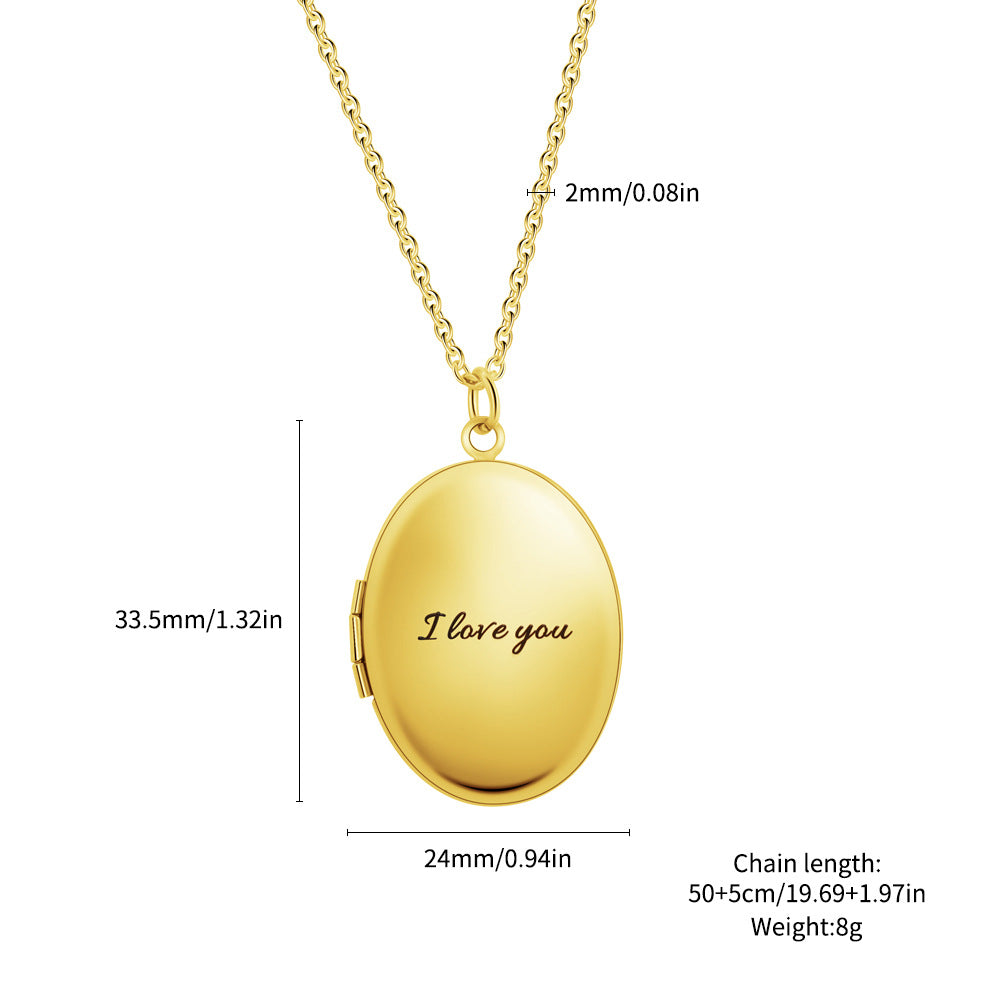 Custom Round/Oval Photo Locket Necklace With Engraving-L014