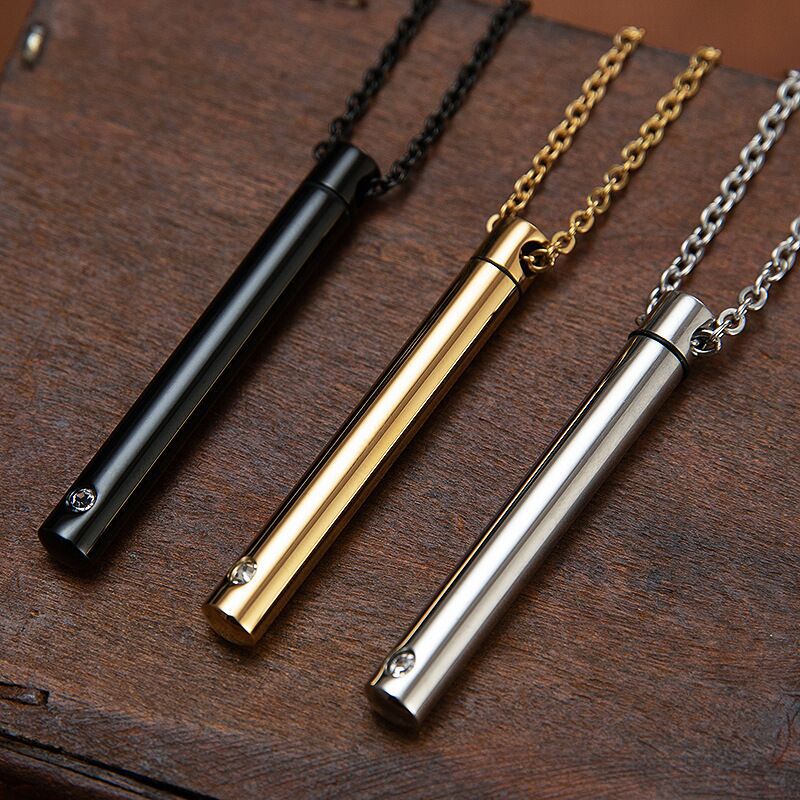 Cremation Urn Necklace Minimalist Cylinder Pendant Memorial Jewelry-A048