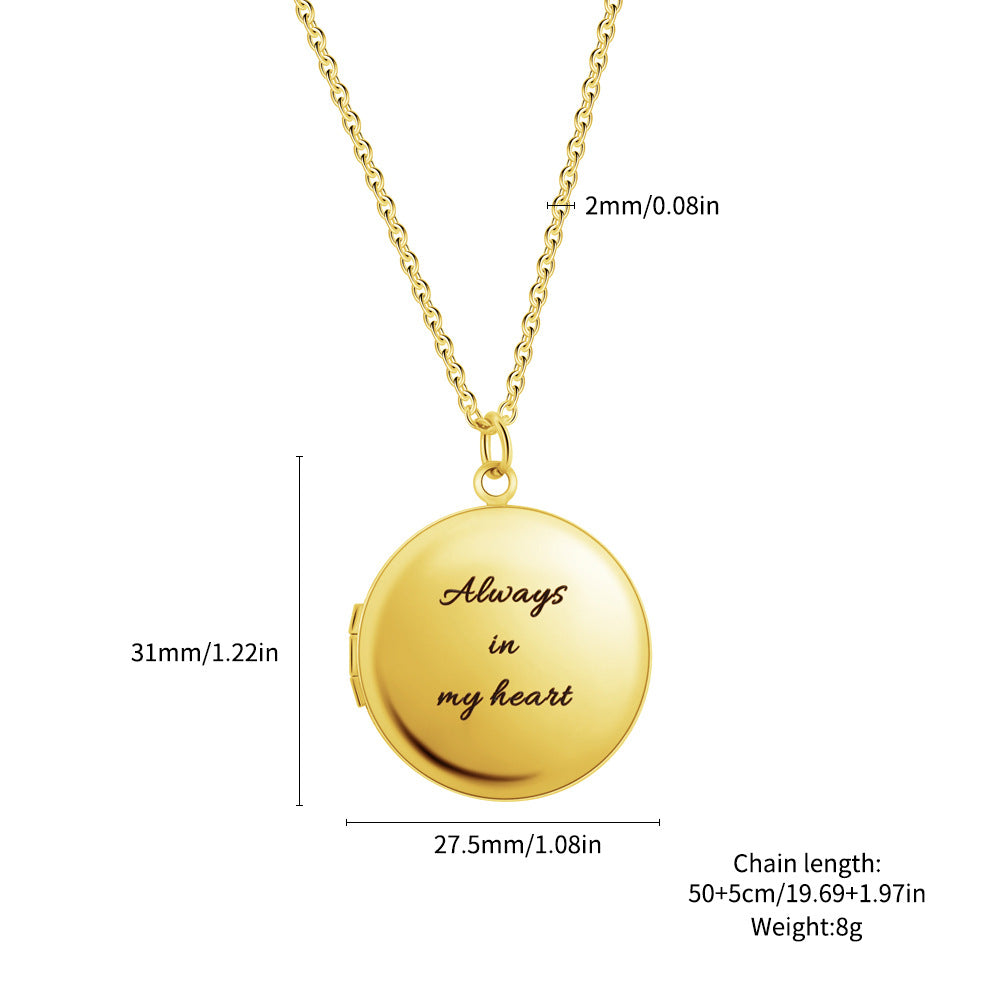 Custom Round/Oval Photo Locket Necklace With Engraving-L014