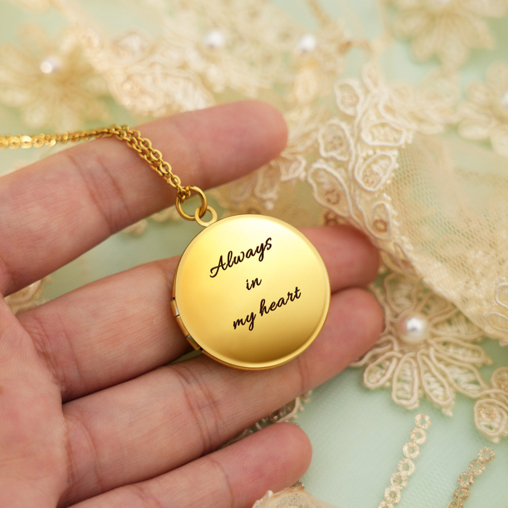 Custom Round/Oval Photo Locket Necklace With Engraving-L014