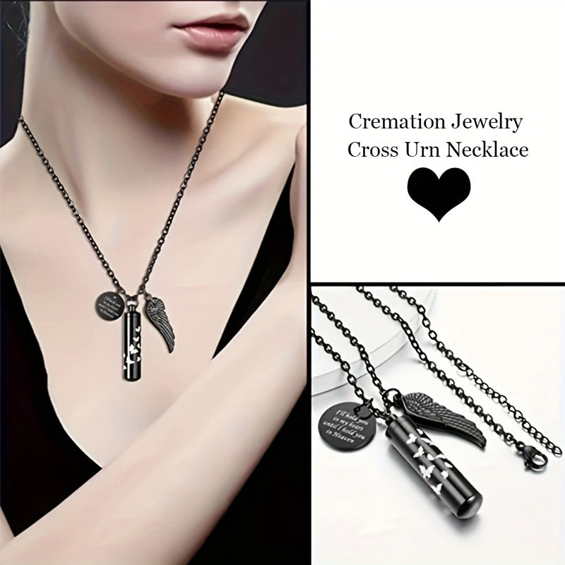 Cremation Urn Necklace Small Cylinder Pendant for Ashes-A043