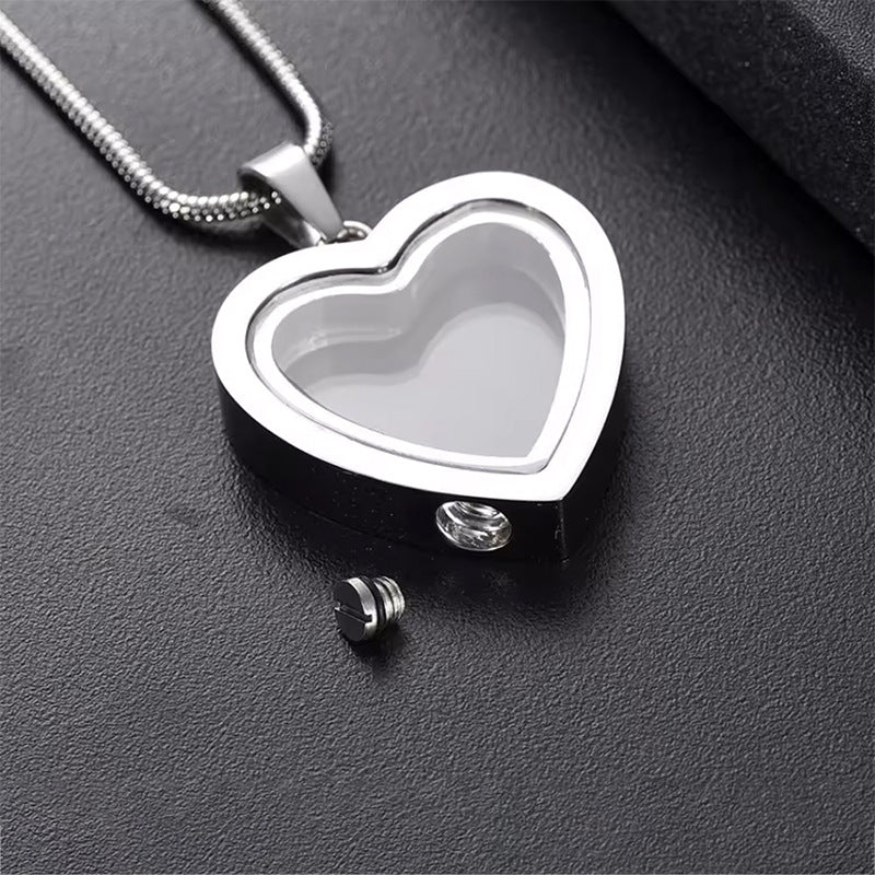Heart-shaped Cremation Urn Glass Necklace for Ashes-A036