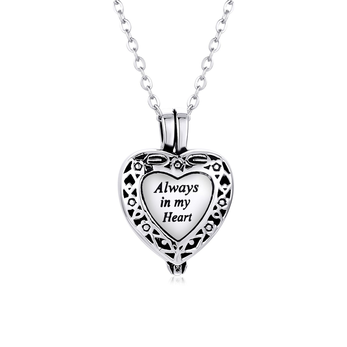 Cremation Urn Necklace Heart-shaped"Always in my heart"Pendant Memorial Jewelry-A056
