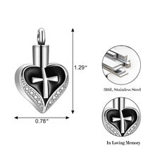 Heart-shaped Cremation Urn Necklace With Cross Memorial Jewelry-A029