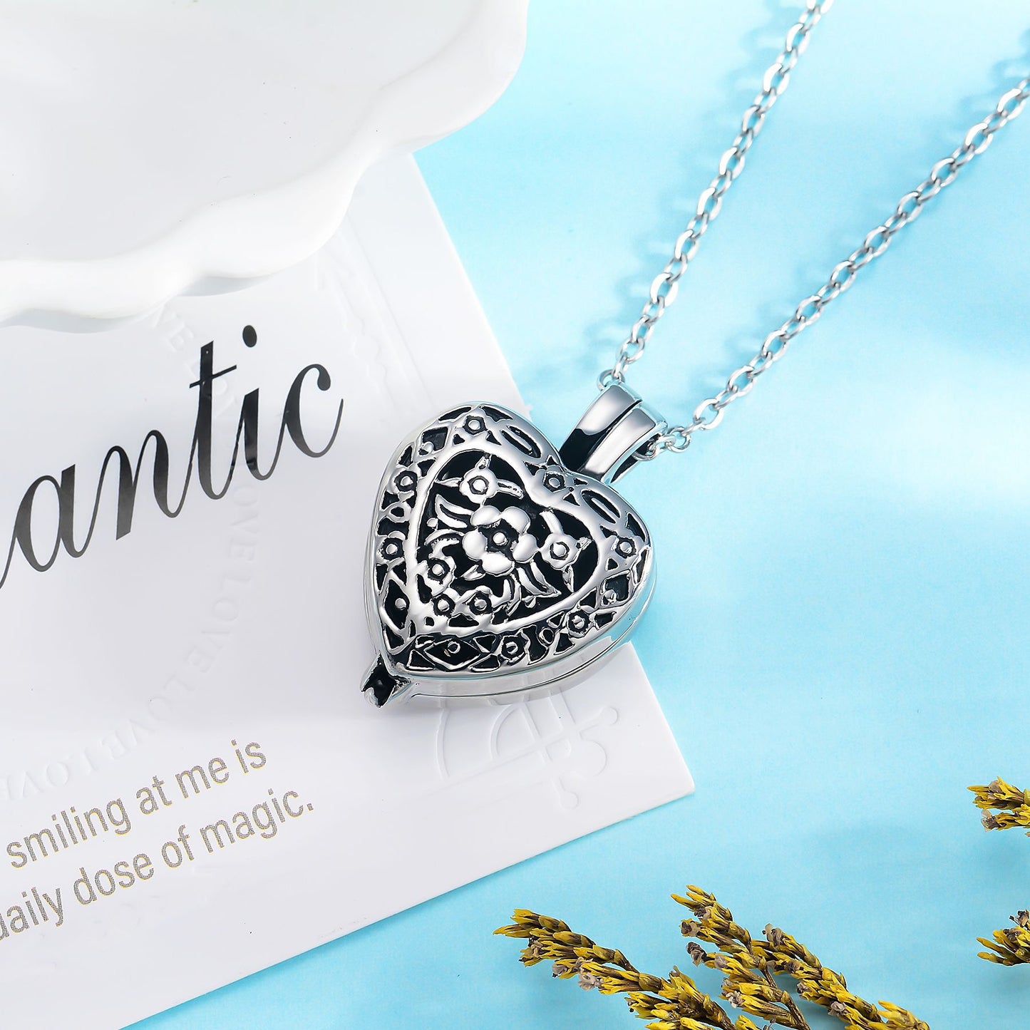 Cremation Urn Necklace Heart-shaped"Always in my heart"Pendant Memorial Jewelry-A056