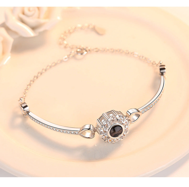 Personalized Photo Projection Bracelet 925 Sterling Silver Angle Eye - P014