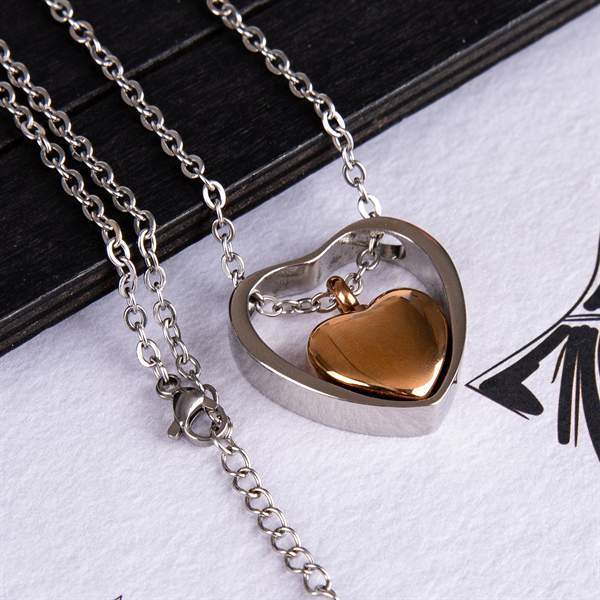 Double Heart Pendant Cremation Urn Necklace for Ashes Memorial Jewelry-A003