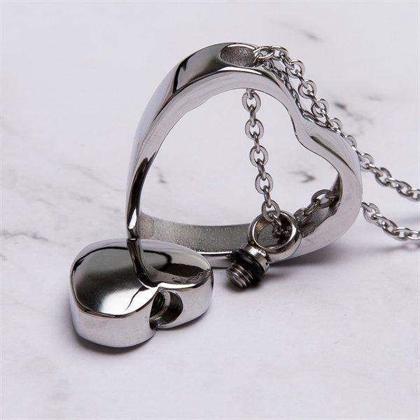 Double Heart Pendant Cremation Urn Necklace for Ashes Memorial Jewelry-A003