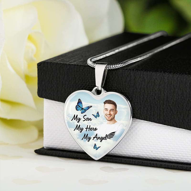 Custom Photo Memorial Necklace/Keychain Adjustable "My Son My Hero My Angel” -N054