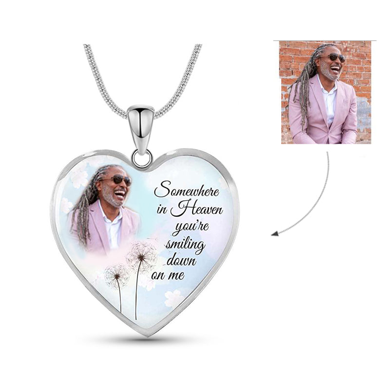 Custom Photo Memorial Necklace/Keychain "Somewhere in Heaven You're Smiling Down on Me" -N037