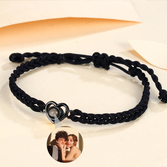 Personalized Heart Photo Projection Bracelet Colorful Braided Rope - P007